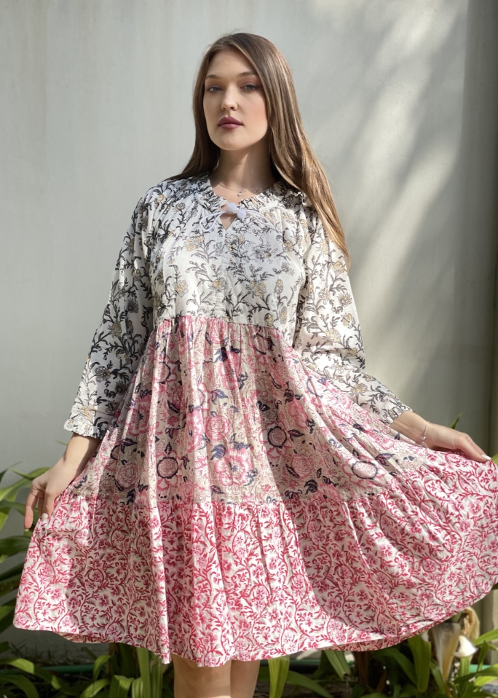 Qomash Gulfs Luxury Brands Floral Block Print Dress 
