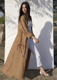 Picture of Camel Brown Pleated Abaya.