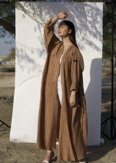 Picture of Camel Brown Pleated Abaya.