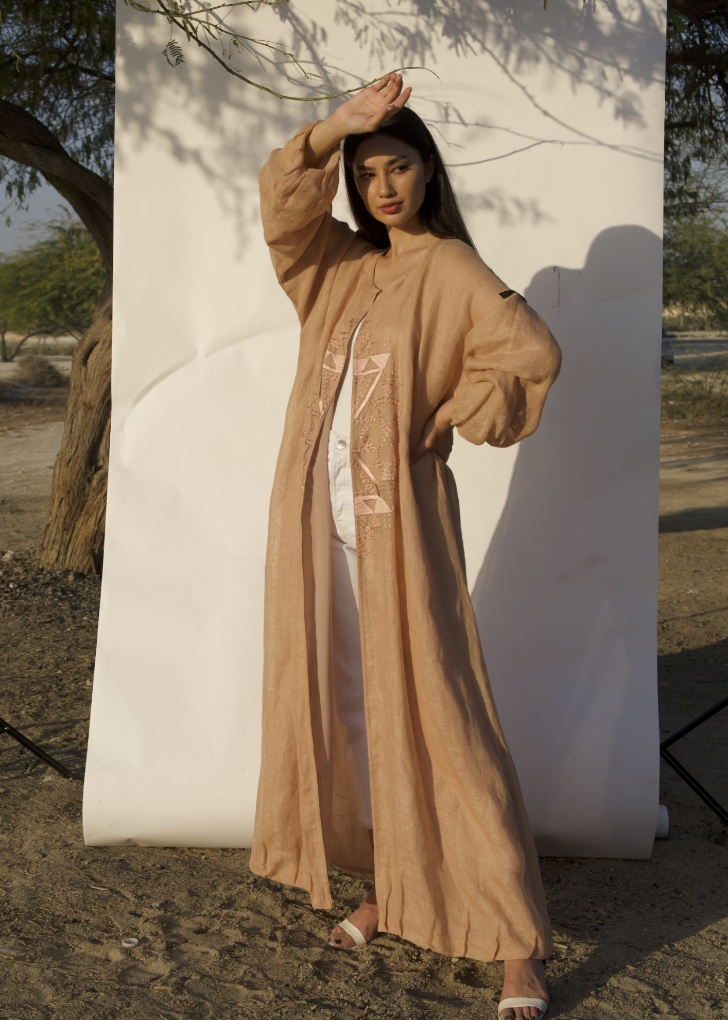 Picture of Peach Geometric Embroidery Abaya