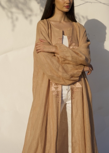 Picture of Peach Geometric Embroidery Abaya