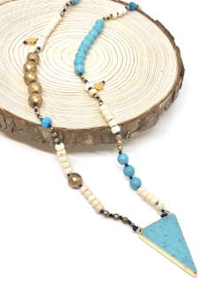 صورة Turquoise Triangle Bead Necklace (Blue cord)