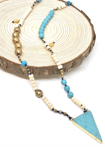 Picture of Turquoise Triangle Bead Necklace (Blue cord)