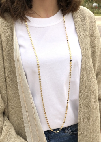 صورة Long Gold Disc Necklace