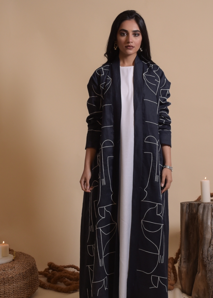 Picture of Dark blue linen abaya 