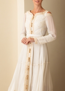 Picture of Long Sleeve Cut Out Shoulder Off White Kaftan