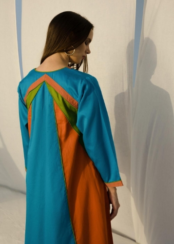 Picture of Color Block Jalabiya With Embroidered Details 
