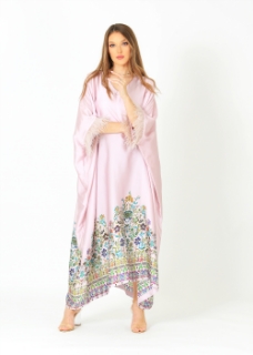 Picture of Pink Silk Kaftan with Fur