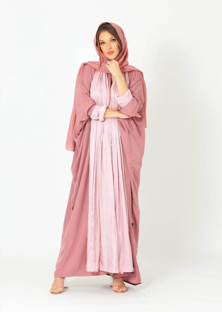 Qomash | Gulf's Luxury Brands-Dusty Rose Abaya