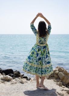 Picture of سماويات - Blue and Yellow Floral Printed  Midi Dress