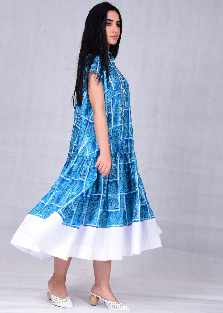 Picture of Printed Short Blue Dress