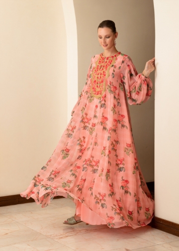 Picture of Floral Baloon Sleeve A cut Maxi Dress