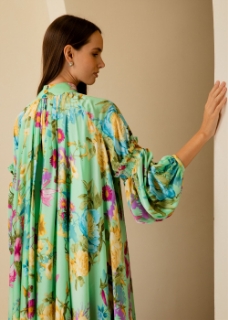 Picture of High Neck Printed Silk Chiffon Loose Dress