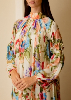 Picture of High Neck Printed Silk Chiffon Loose Dress