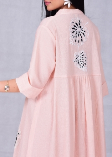 Picture of Leaf Embroidery Cotton Pleated Dress