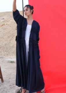 Picture of Navy blue silk abaya with Moroccan tape
