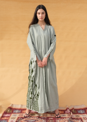 Picture of Pure linen abaya with handmade french knotted embroidery 