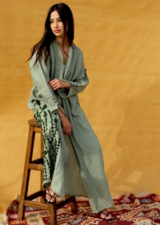 Picture of Pure linen abaya with handmade french knotted embroidery 