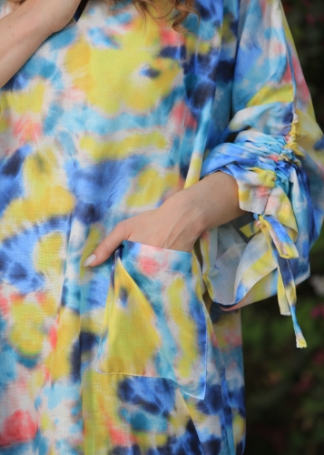 Picture of Hooded tie dye draw string sleeve dress.
