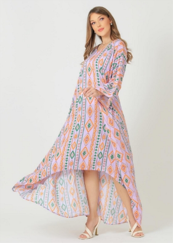 صورة Flowy cotton geometric print dress.