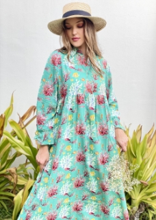 صورة Long sleeves coral dress