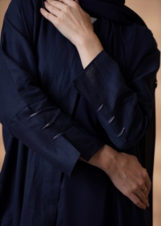 صورة Pure linen navy blue abaya with handmade embroidery 