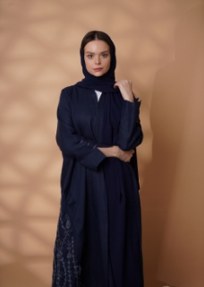 Picture of Pure linen navy blue abaya with handmade embroidery 