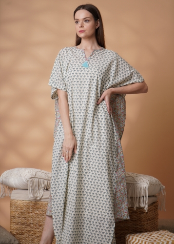 Picture of Double print caftan with step leveled hem
