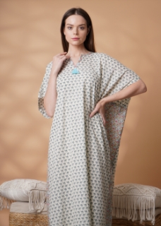 Picture of Double print caftan with step leveled hem
