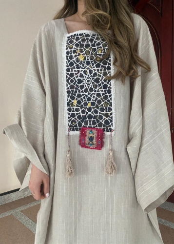 Picture of Linen Kaftan with hand painted panel