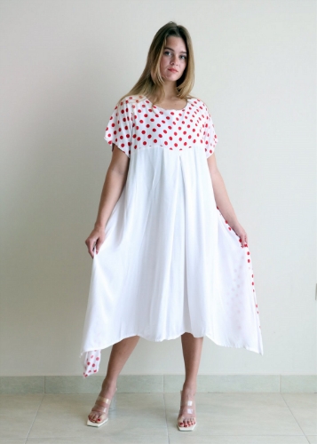 Picture of White with Red Dotted Kaftan