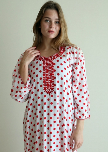 Picture of Red Dotted With Embroidery Jalabiya 