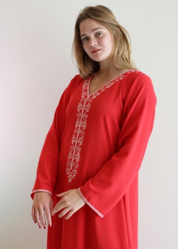 Picture of Red Jalabiya With Light Pink Embroidery