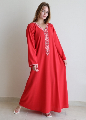 Picture of Red Jalabiya With Light Pink Embroidery
