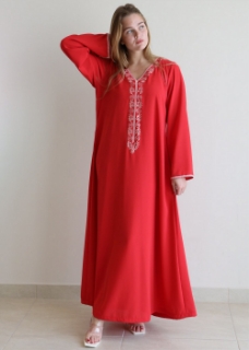 Picture of Red Jalabiya With Light Pink Embroidery