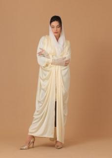 Picture of Pure Silk Cream Pleated Sleeves Abaya