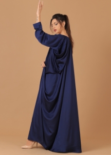 Picture of Pure Silk Navy Blue Pleated Sleeves Abaya