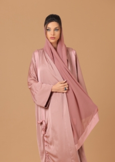 صورة Pure Silk Peach Ribboned Abaya