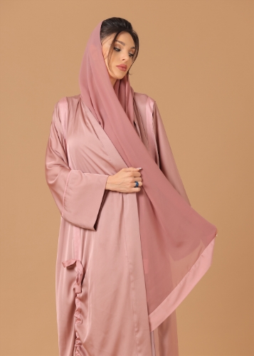 صورة Pure Silk Peach Ribboned Abaya