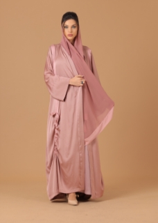 صورة Pure Silk Peach Ribboned Abaya