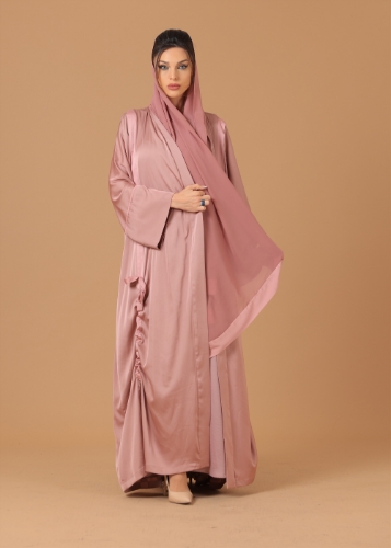 Picture of Pure Silk Peach Ribboned Abaya