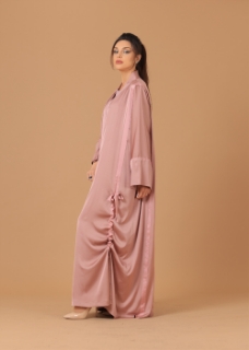 صورة Pure Silk Peach Ribboned Abaya