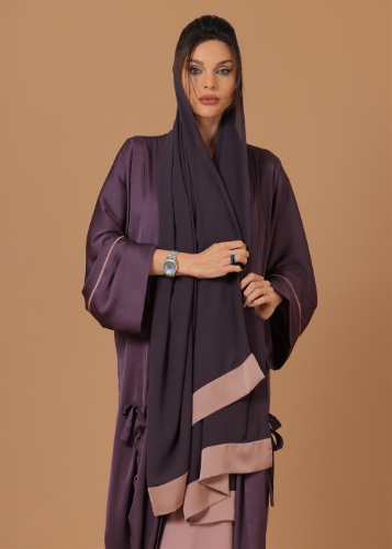 صورة Pure Silk Purple Ribboned Abaya