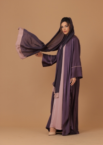 صورة Pure Silk Purple Ribboned Abaya