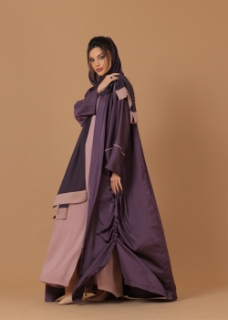 صورة Pure Silk Purple Ribboned Abaya