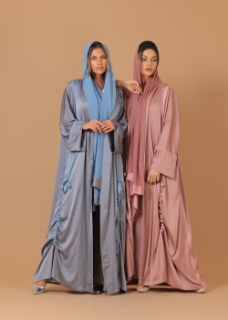 صورة Pure Silk Purple Ribboned Abaya