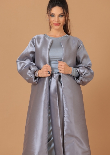 صورة Silver Grey Twisted Sleeves Abaya