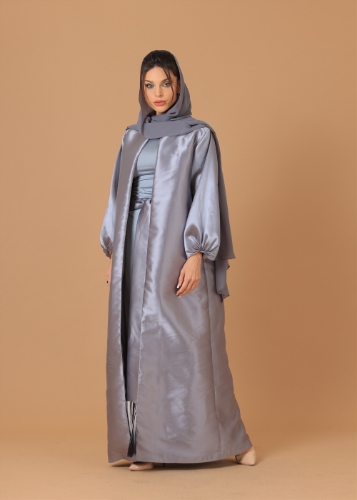 صورة Silver Grey Twisted Sleeves Abaya