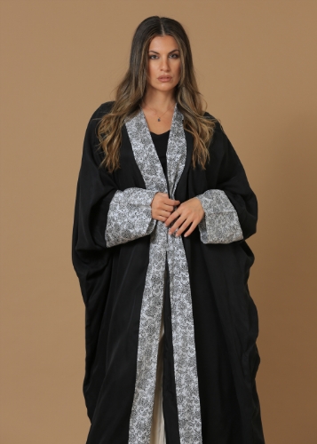 Picture of Washed Silk Black Printed Bordered Abaya