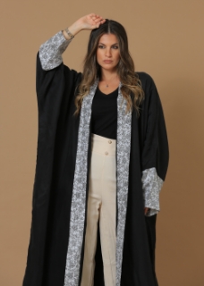 Picture of Washed Silk Black Printed Bordered Abaya
